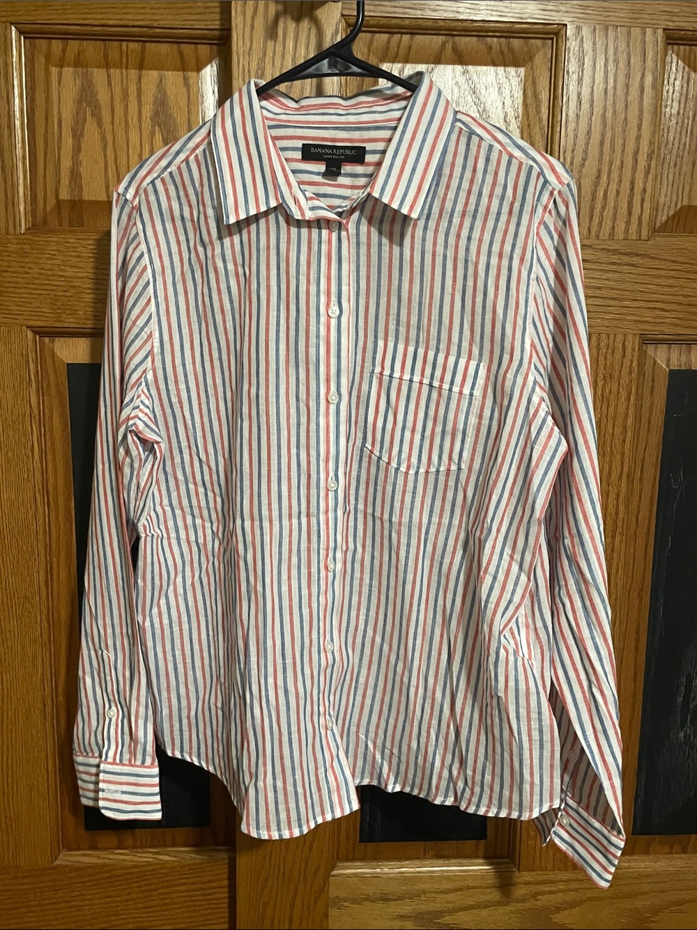 Banana Republic White Shirt with Red and Blue Stripes